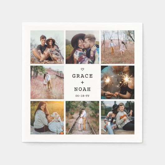 ミニマモダンリストのタイプライター写真のコラージュ結婚ズ スタンダードカクテルナプキン (正面)