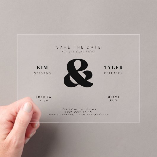 ミニマモダンリストのタイポグラフィ結婚式の日付を保存 アクリル招待状 (インサイチュ (ポータブル))