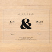 ミニマモダンリストのタイポグラフィ結婚式の日付を保存 アクリル招待状 (正面)