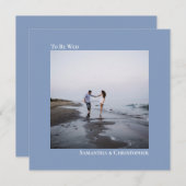 ミニマモダンリストのダスティブルースクエア結婚写真 招待状 (正面/裏面)