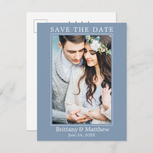 ミニマモダンリストのダスティブルー日付を保存 ポストカード (正面/裏面)