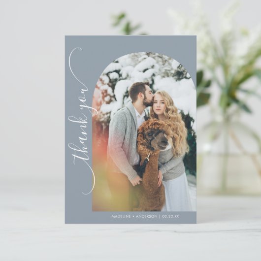 ミニマモダンリストのダスティ結婚ブルーの写真 サンキューカード (スタンド正面)