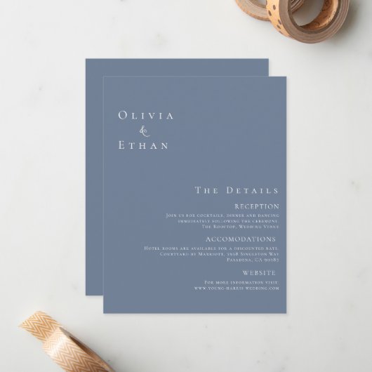 ミニマモダンリストのダスティ結婚ブルーの詳細 ノートカード (正面/裏面インサイチュ)