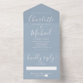 ミニマモダンリストのダスティ結婚ブルースクリプト オールインワン招待状 (内側)