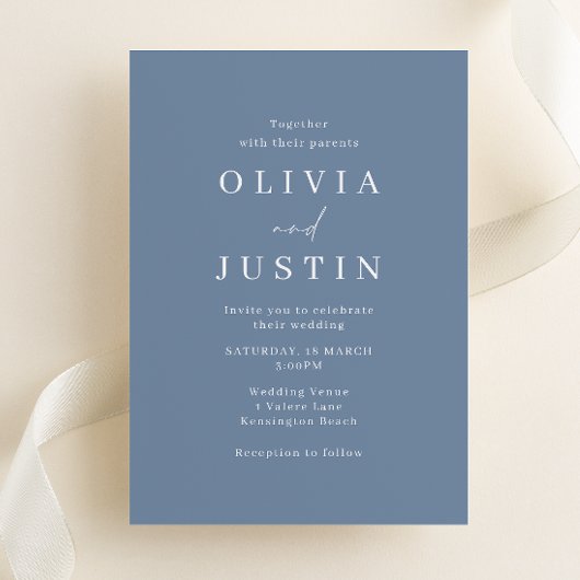 ミニマモダンリストのダスティ結婚ブルー 招待状