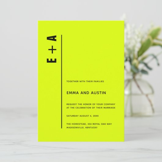 ミニマモダンリストのチャートレはっきりしたーズ結婚イニシャル 招待状 (スタンド正面)