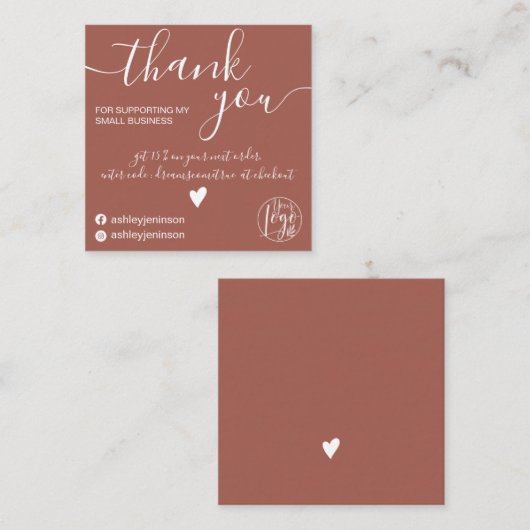 ミニマモダンリストのテラコッタの感謝していご注文 スクエア名刺 (正面/裏面)