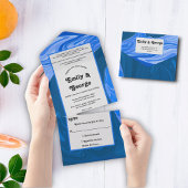 ミニマモダンリストのネイビーブルーウェーブの抽象芸術結婚ズ オールインワン招待状