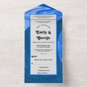 ミニマモダンリストのネイビーブルーウェーブの抽象芸術結婚ズ オールインワン招待状 (内側)