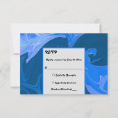 ミニマモダンリストのネイビーブルーウェーブの抽象芸術結婚ズ 出欠カード (正面)