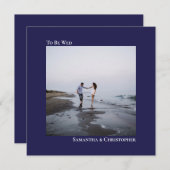 ミニマモダンリストのネイビーブルースクエア結婚写真 招待状 (正面/裏面)