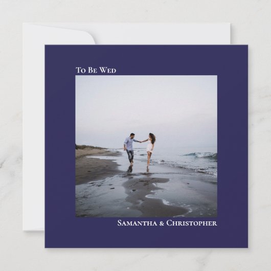 ミニマモダンリストのネイビーブルースクエア結婚写真 招待状 (正面)