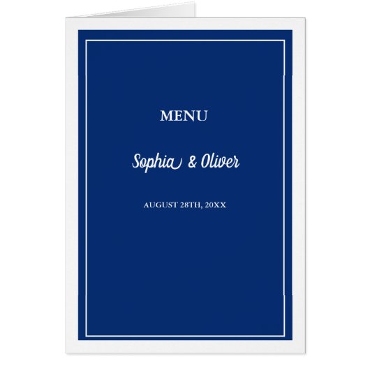 ミニマモダンリストのネイビーブルー折り結婚曲げメニュー (正面)
