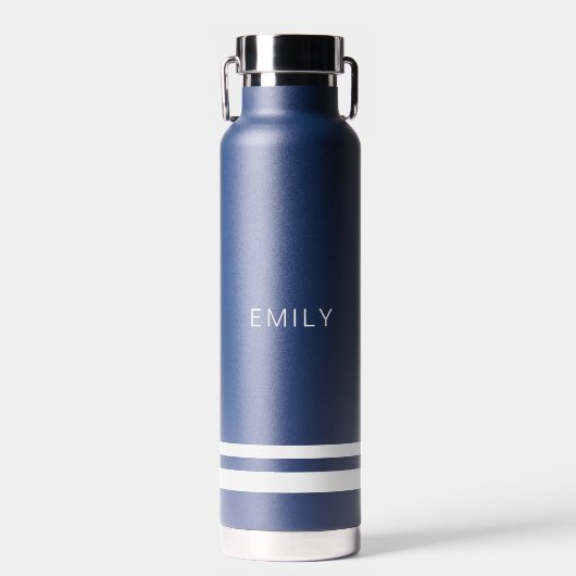 ミニマモダンリストのネイビーブルー白ストライプ色 ウォーターボトル (正面)