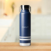 ミニマモダンリストのネイビーブルー白ストライプ色 ウォーターボトル