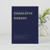 ミニマモダンリストのネイビーブルー結婚グレイ 招待状 (スタンド正面)