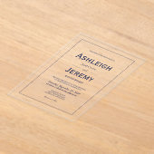 ミニマモダンリストのネイビーブルー結婚ホワイト アクリル招待状 (レイダウン)