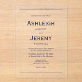 ミニマモダンリストのネイビーブルー結婚ホワイト アクリル招待状 (正面)