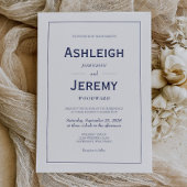 ミニマモダンリストのネイビーブルー結婚ホワイト 招待状