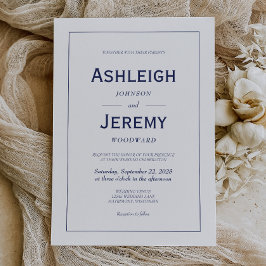 ミニマモダンリストのネイビーブルー結婚ホワイト 招待状