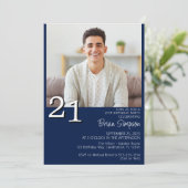 ミニマモダンリストのネイビーブルー21歳の誕生日 招待状 (スタンド正面)