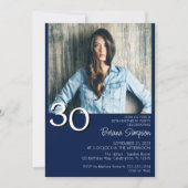 ミニマモダンリストのネイビーブルー30歳の誕生日 招待状 (正面)