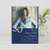ミニマモダンリストのネイビーブルー30歳の誕生日 招待状 (スタンド正面)
