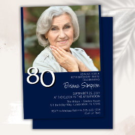ミニマモダンリストのネイビーブルー80誕生日 招待状