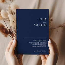 ミニマモダンリストのネイビーブルー |シルバー結婚ズ 招待状