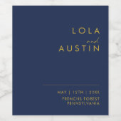 ミニマモダンリストのネイビーブルー |金ゴールド結婚ー ワインラベル (シングルラベル)