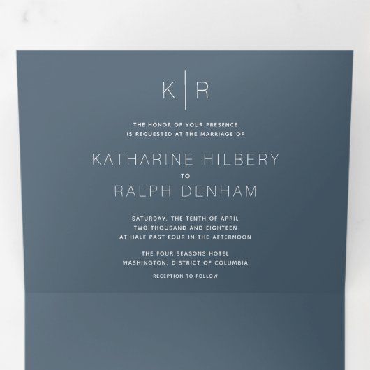 ミニマモダンリストのネイビー結婚ビー写真の全てを1つ 三つ折り招待状 (内部最初)