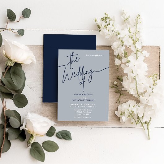 ミニマモダンリストのネイビー結婚ルズ 招待状