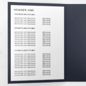 ミニマモダンリストのネイビー&ホワイト価格パンフレット 三つ折りカード (内部最初)