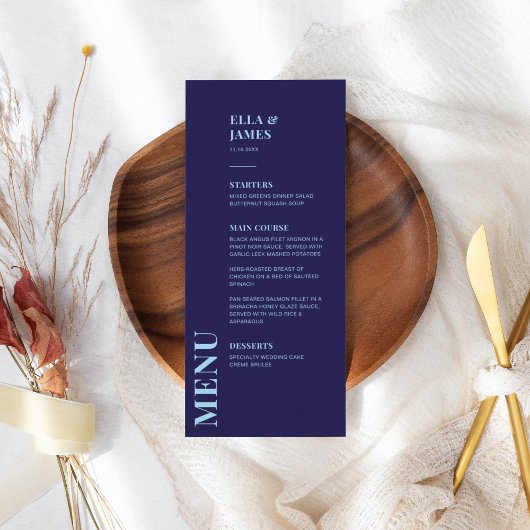 ミニマモダンリストのネイビ結婚ーブルーのメニュー メニュー