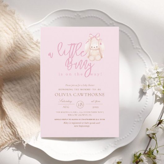 ミニマモダンリストのバニー・ベイビー・シャワー 招待状