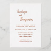 ミニマモダンリストのバラ金ゴールドと結婚写真 箔招待状 (正面)