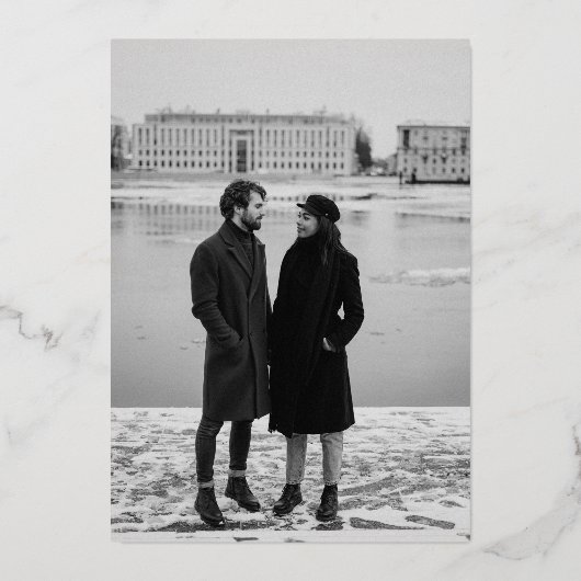 ミニマモダンリストのバラ金ゴールドと結婚写真 箔招待状 (裏面)