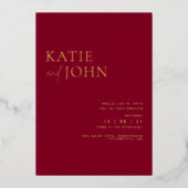 ミニマモダンリストのバ結婚ルグンディ 箔招待状 (正面)