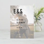 ミニマモダンリストのビッはっきりしたク・モノグラ結婚ム写真 招待状 (スタンド正面)