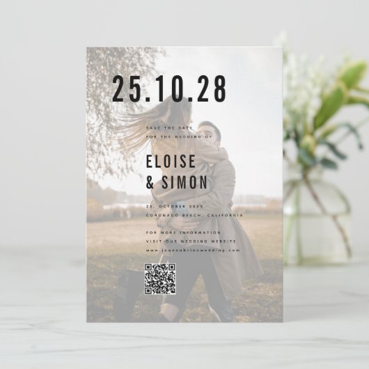 ミニマモダンリストのビッはっきりしたグモノグラム写真QRコード セーブザデート (スタンド正面)