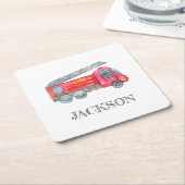 ミニマモダンリストのファイアマン誕生日パーティー スクエアペーパーコースター (アングル)