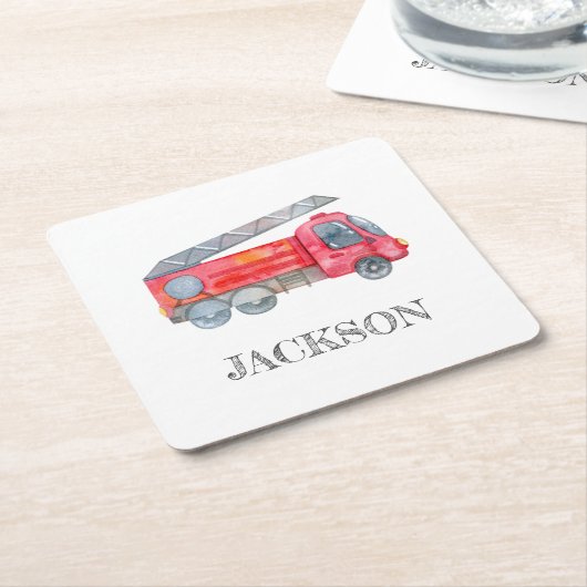 ミニマモダンリストのファイアマン誕生日パーティー スクエアペーパーコースター (アングル)