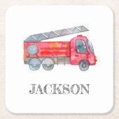 ミニマモダンリストのファイアマン誕生日パーティー スクエアペーパーコースター (正面)