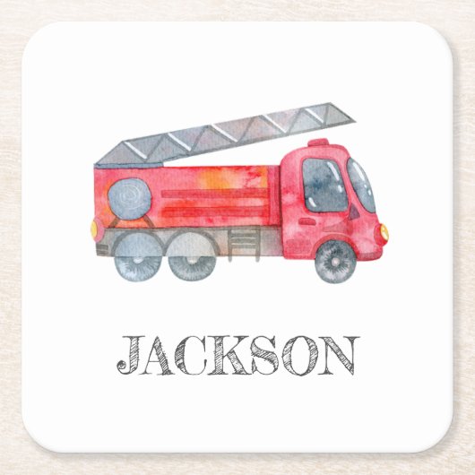 ミニマモダンリストのファイアマン誕生日パーティー スクエアペーパーコースター (正面)