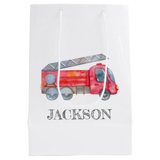 ミニマモダンリストのファイアマン誕生日パーティー ミディアムペーパーバッグ (裏面)