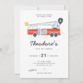 ミニマモダンリストのファイアマン誕生日パーティー 招待状 (正面)