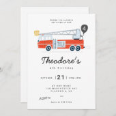 ミニマモダンリストのファイアマン誕生日パーティー 招待状 (正面/裏面)