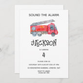 ミニマモダンリストのファイアマン誕生日パーティー 招待状 (正面/裏面)