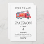 ミニマモダンリストのファイアマン誕生日パーティー 招待状 (正面/裏面)