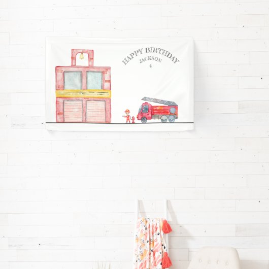 ミニマモダンリストのファイアマン誕生日パーティー 横断幕 (インサイチュ)